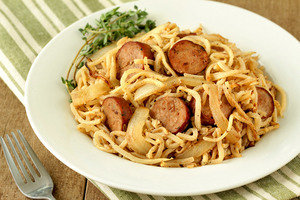 Hungry Girl's Healthy Turnip Noodles & Chicken Sausage Recipe