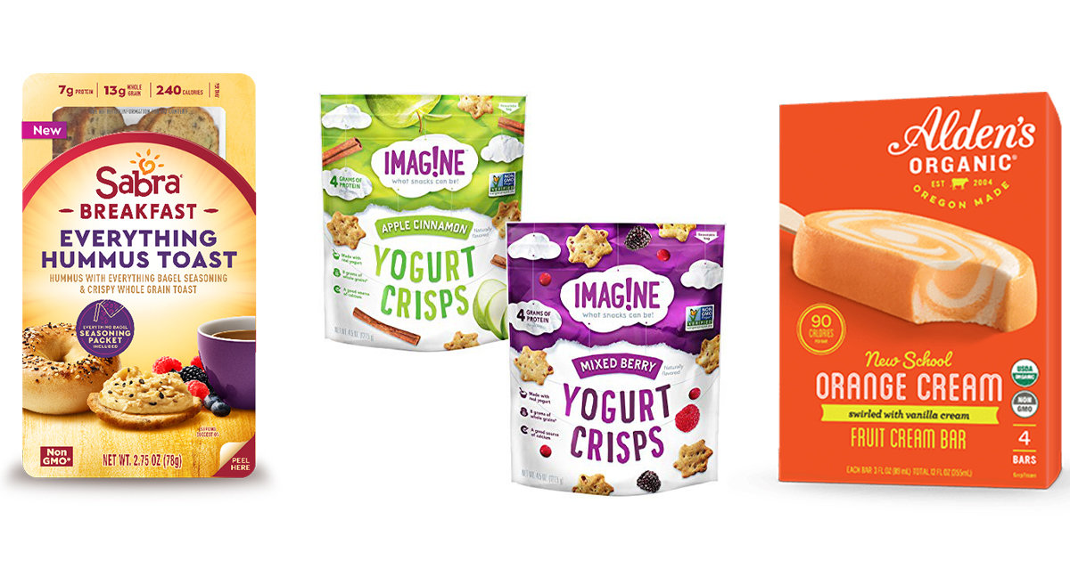 Breakfast Hummus, Organic Creamsicle Flavored Bar, Crunchy Yogurt