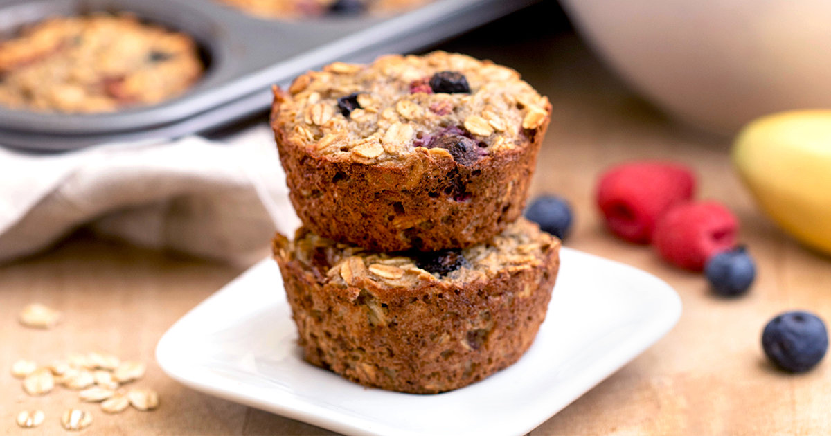 Healthy LowSugar Banana Berry Oatmeal Muffins Hungry Girl