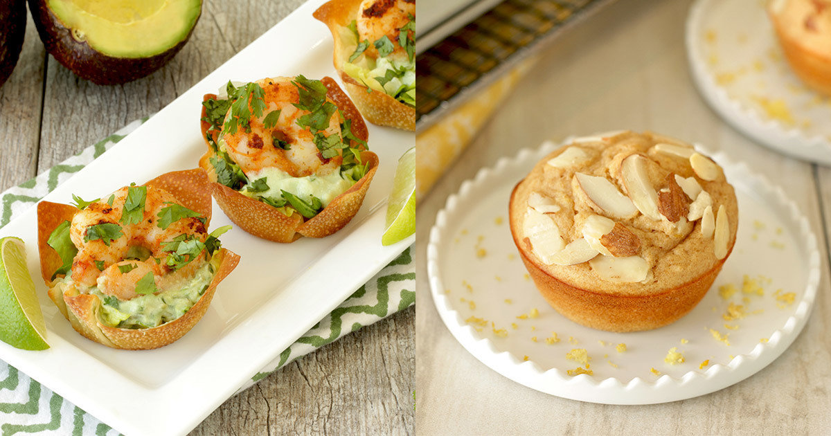 Healthy MuffinPan Recipes Shrimp Wonton Cups, Lemon Cakes Hungry Girl
