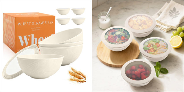 Wheat Straw Fiber Bowls Set with Lids