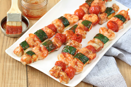 Saucy BBQ Seafood Skewers with Not-So-Secret BBQ Sauce