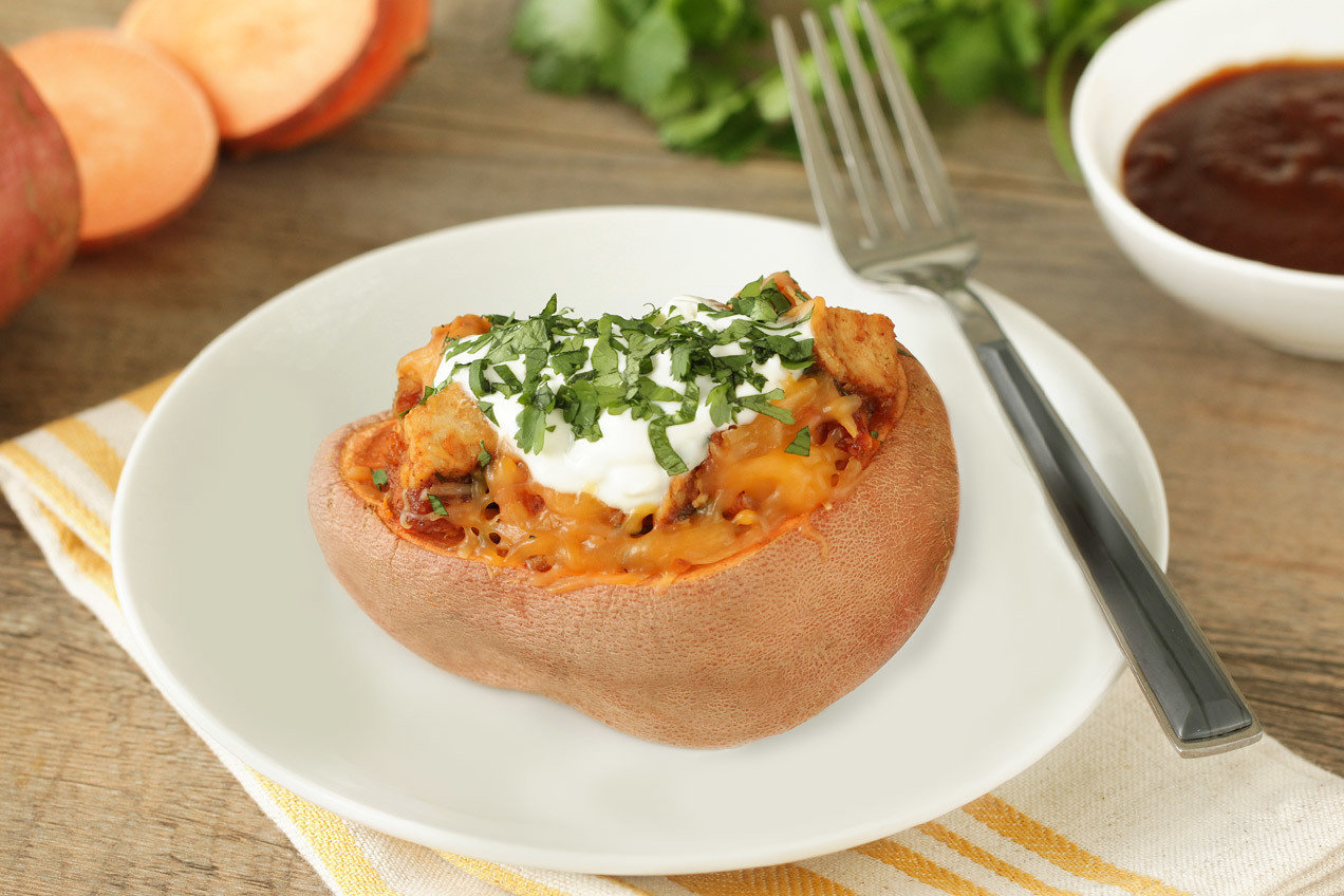 BBQ Chicken Stuffed Sweet Potato + 3 More Healthy Sweet Potato Recipes