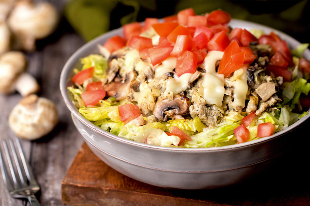 Hungry Girl's Healthy Mushroom Swiss Turkey Burger Bowl Recipe