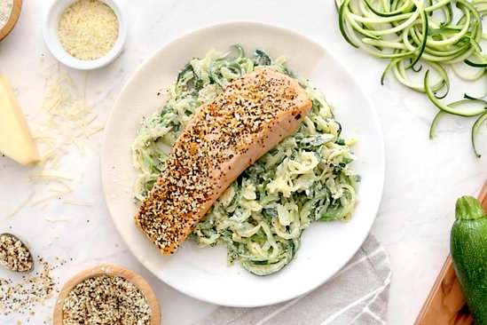 Hungry Girl's Healthy Everything Salmon with Cheesy Zoodles Recipe