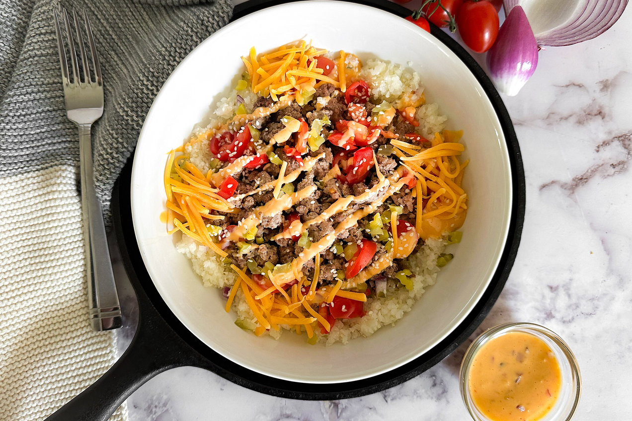 Healthy Burger Bowl Recipe Inspired by InNOut Burger Hungry Girl