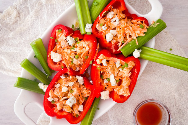 Hungry Girl Healthy Buffalo Chicken Bell Pepper Boats Recipe