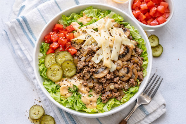 Hungry Girl Healthy Patty Melt Burger Bowl Recipe