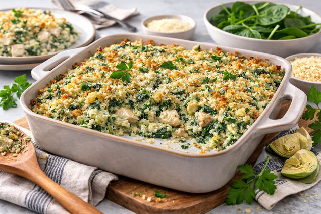 Hungry Girl Healthy Spinach & Artichoke Chicken Bake Recipe