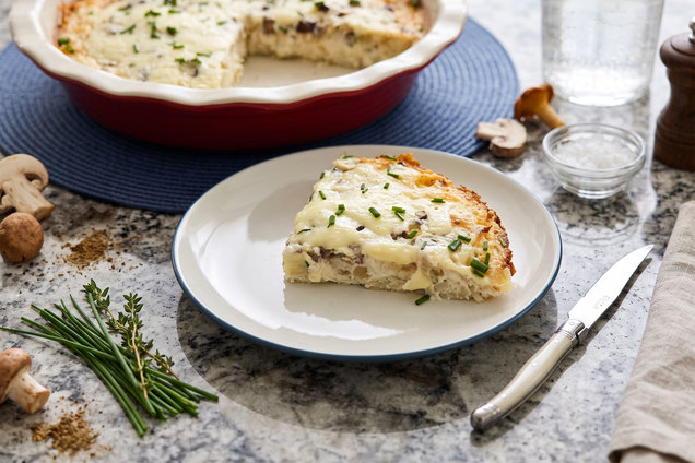 Hungry Girl Healthy Mushroom-Swiss Hash Brown Quiche Recipe